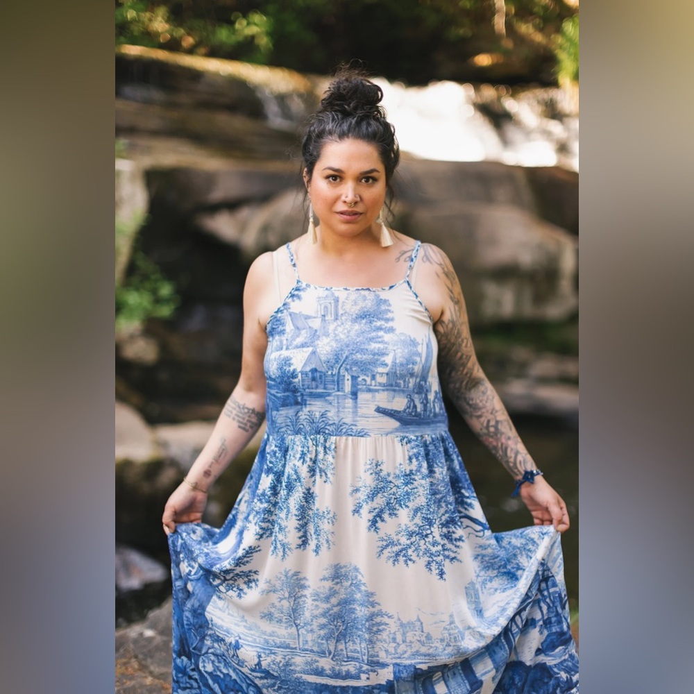 ⭐️Market of Stars⭐️ Let the Light In Vintage Artwork Boho Adjustable Strap Dress - Picture 3 of 16